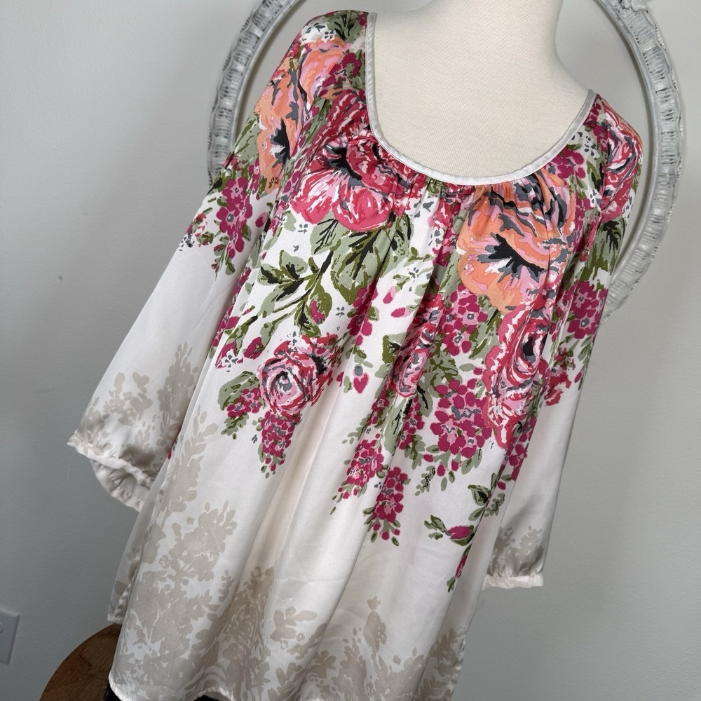 Avenue Boho Floral Blouse Shirt Women 18 20 White Pink Red Peasant Cottage Core‎
